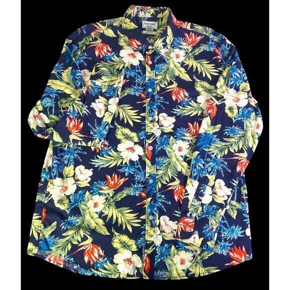 Tunevuse Blue Aloha Tropical Regular Fit Button Up Shirt Long Sleeve Men's Sz XL - Picture 6 of 14